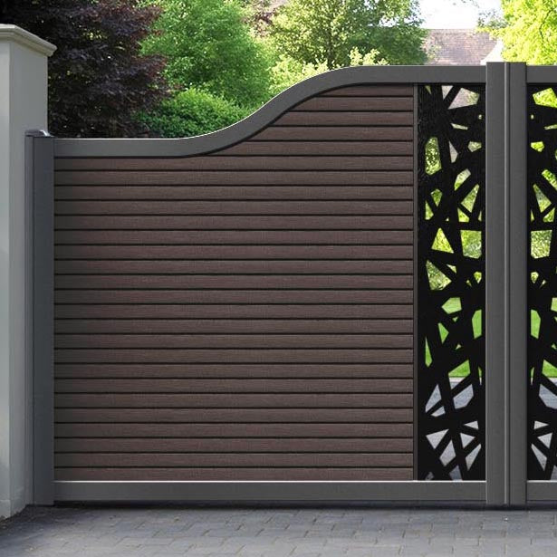 Hudson Prism Curved Top Driveway Gate - Mid Brown - Middle Screen
