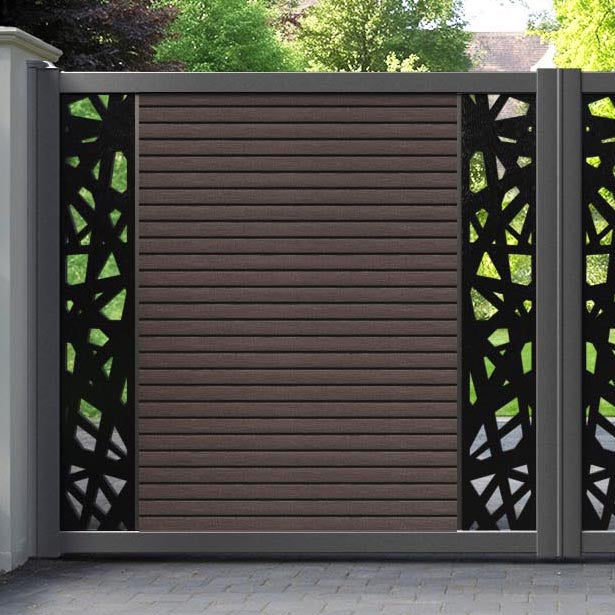 Hudson Prism Straight Top Driveway Gate - Mid Brown - Middle & End Screen