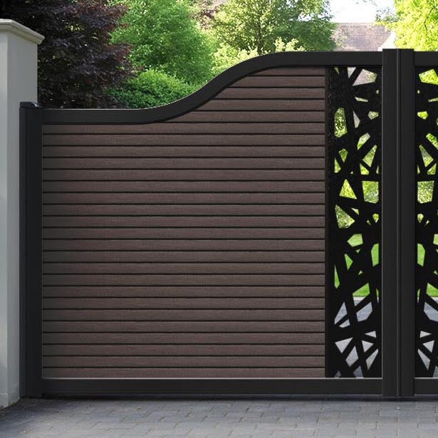 Hudson Prism Curved Top Driveway Gate - Mid Brown - Middle Screen