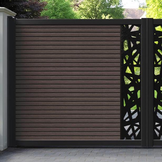 Hudson Prism Straight Top Driveway Gate - Mid Brown - Middle Screen