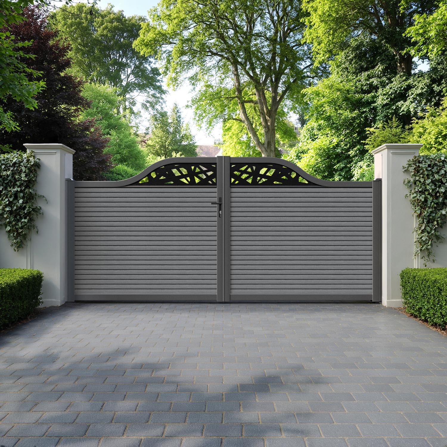 Hudson Prism Curved Top Driveway Gate - Mid Grey - Top Screen