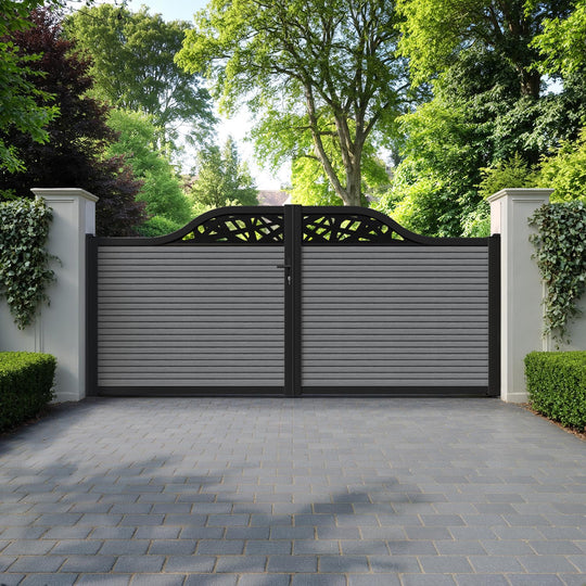 Hudson Prism Curved Top Driveway Gate - Mid Grey - Top Screen