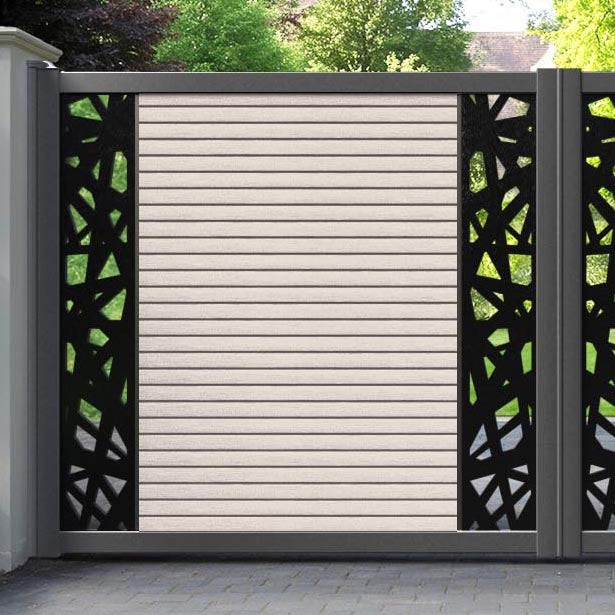 Hudson Prism Straight Top Driveway Gate - Mid Stone - Middle & End Screen