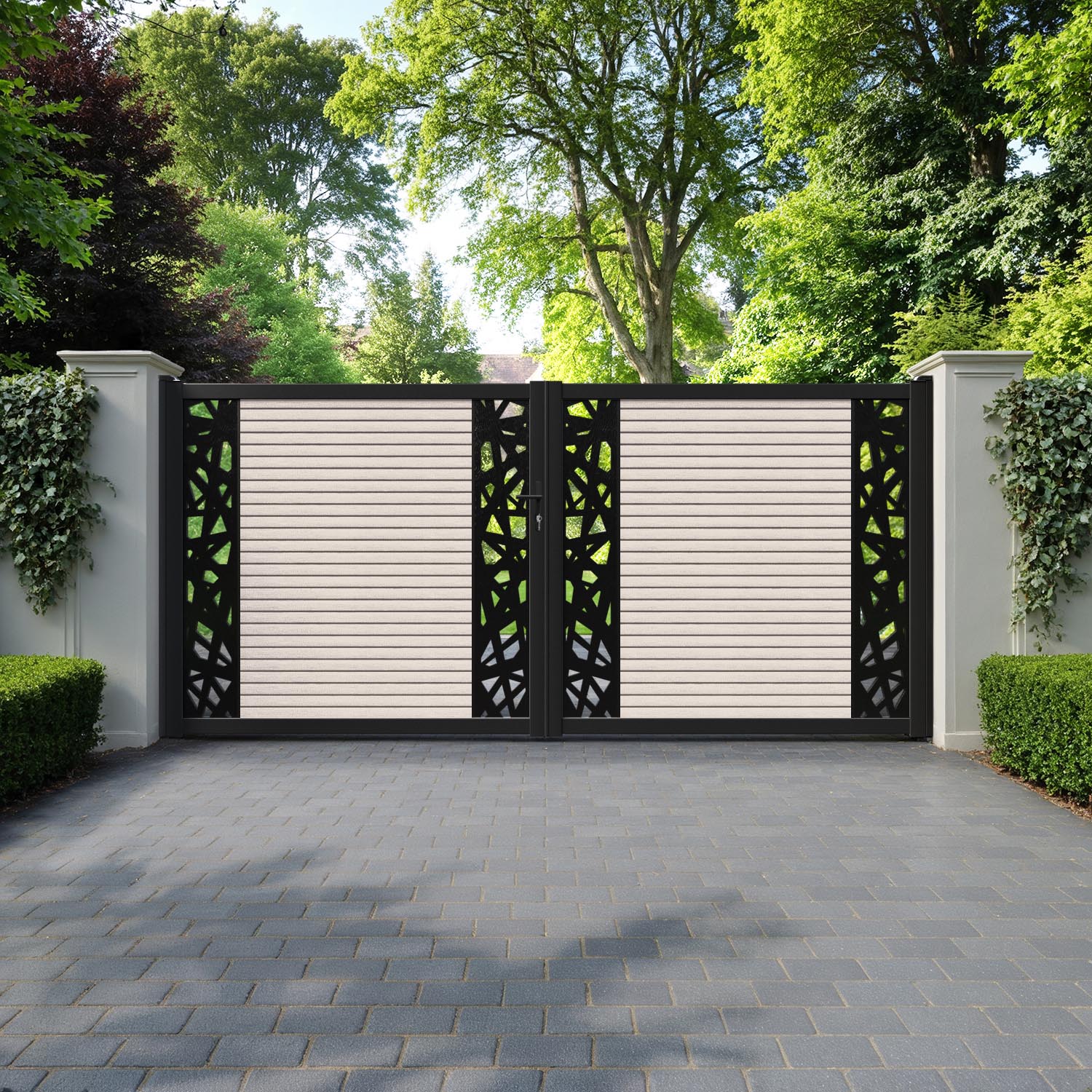 Hudson Prism Straight Top Driveway Gate - Mid Stone - Middle & End Screen