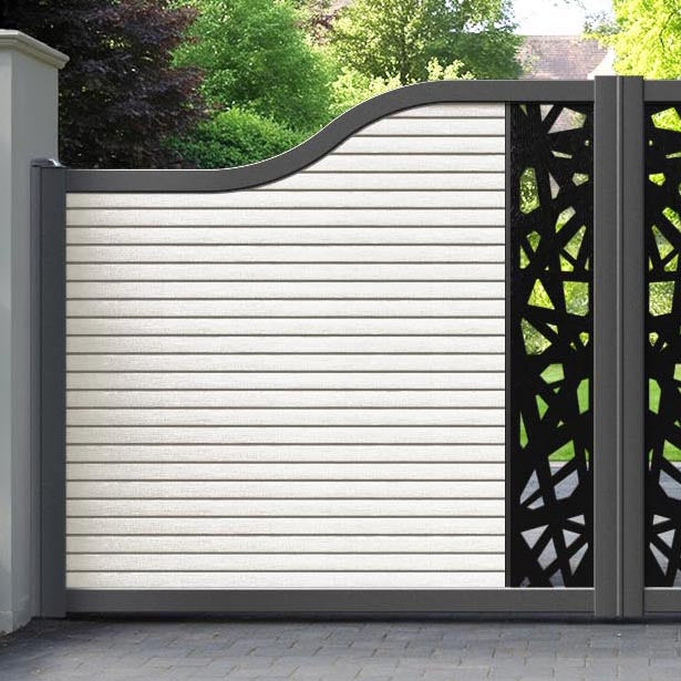 Hudson Prism Curved Top Driveway Gate - Light Stone - Middle  Screen