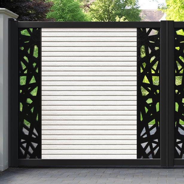 Hudson Prism Straight Top Driveway Gate - Light Stone - Middle & End Screen