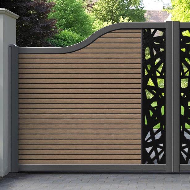 Hudson Prism Curved Top Driveway Gate - Teak - Middle Screen