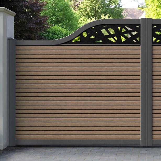 Hudson Prism Curved Top Driveway Gate - Teak - Top Screen