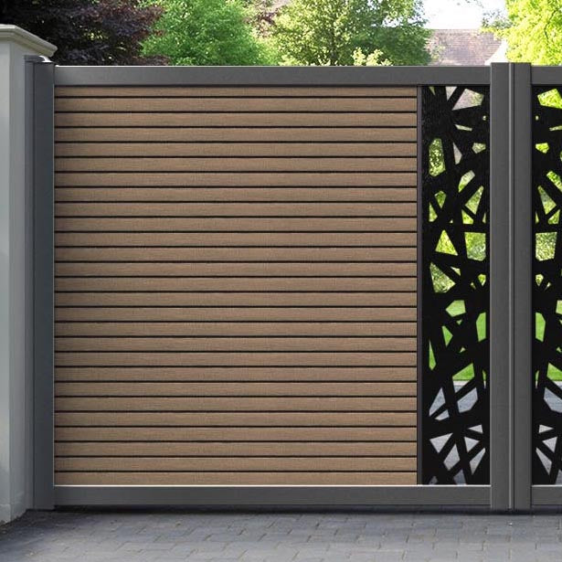 Hudson Prism Straight Top Driveway Gate - Teak - Middle Screen