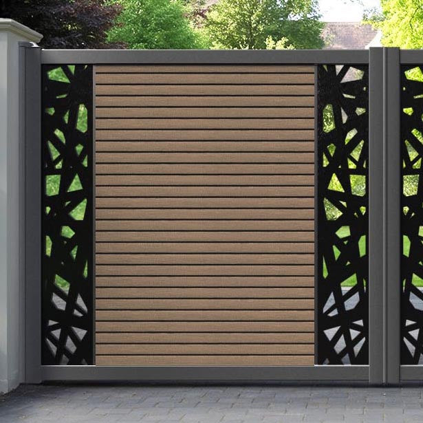 Hudson Prism Straight Top Driveway Gate - Teak - Middle & End Screen