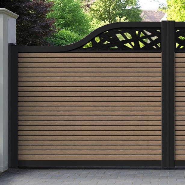 Hudson Prism Curved Top Driveway Gate - Teak - Top Screen