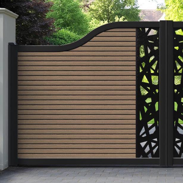 Hudson Prism Curved Top Driveway Gate - Teak - Middle Screen
