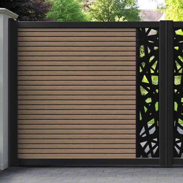 Hudson Prism Straight Top Driveway Gate - Teak - Middle Screen