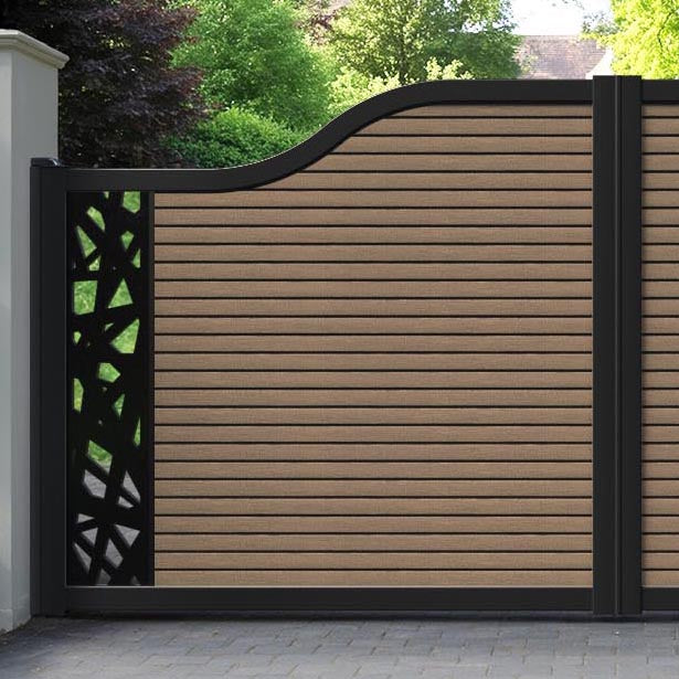 Hudson Prism Curved Top Driveway Gate - Teak - End Screen