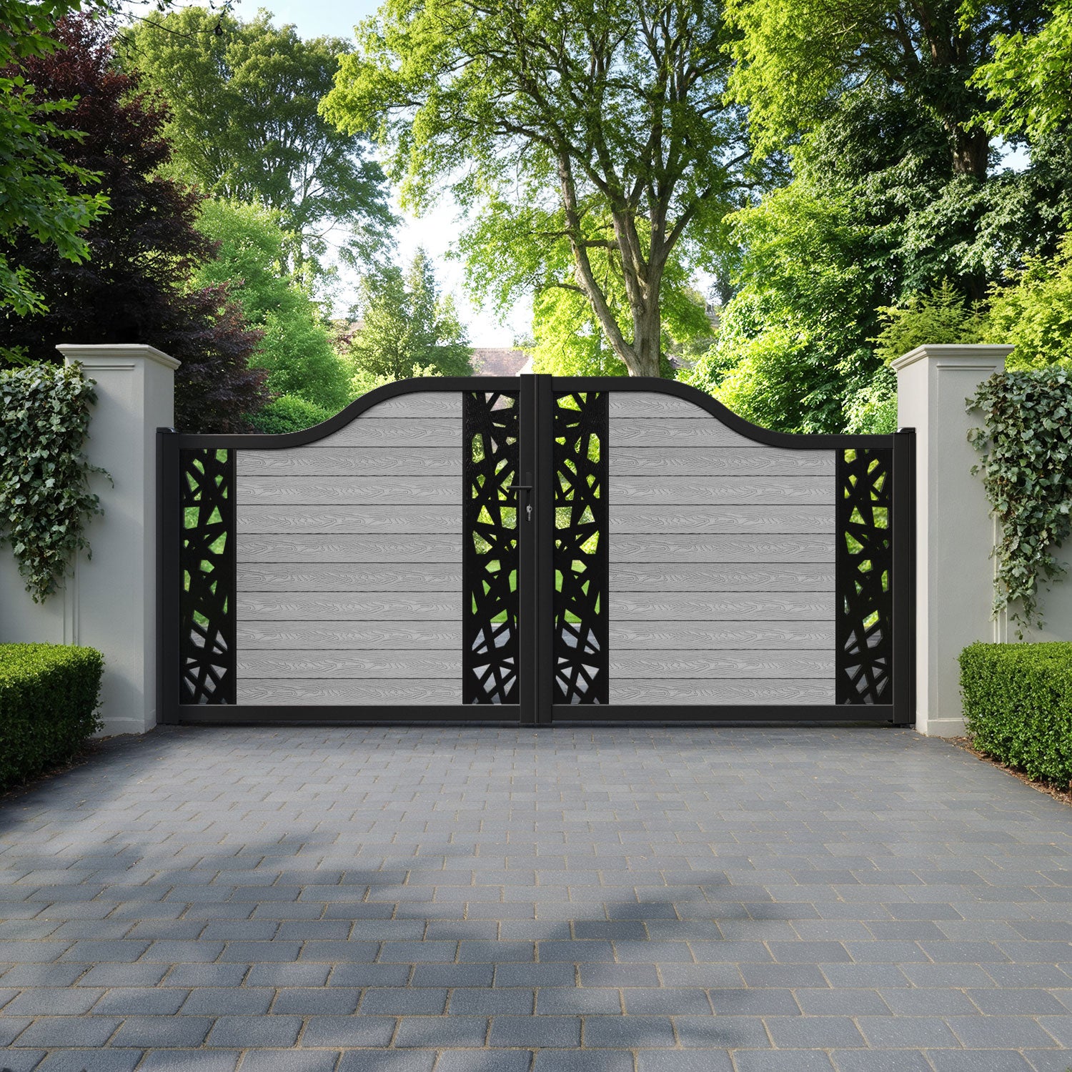 Classic Prism Curved Top Driveway Gate - Light Grey - Middle & End Screen