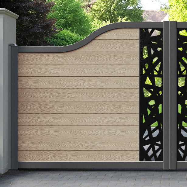 Classic Prism Curved Top Driveway Gate - Light Oak - Middle Screen