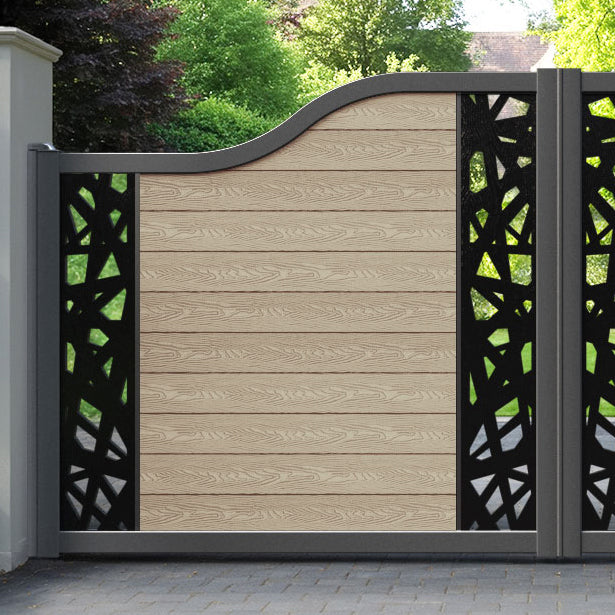 Classic Prism Curved Top Driveway Gate - Light Oak - Middle & End Screen