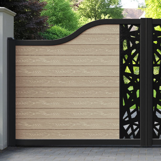Classic Prism Curved Top Driveway Gate - Light Oak - Middle Screen