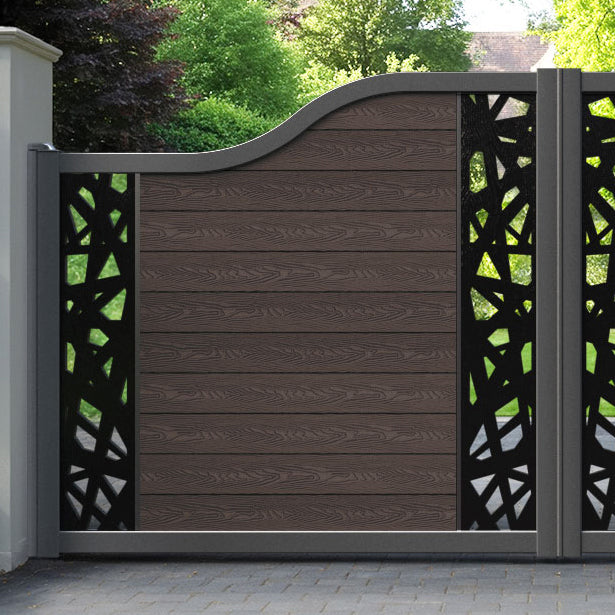 Classic Prism Curved Top Driveway Gate - Mid Brown - Middle & End Screen