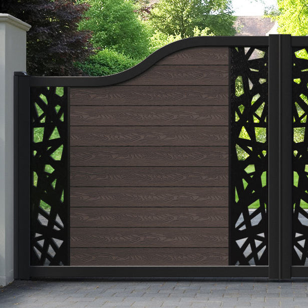Classic Prism Curved Top Driveway Gate - Mid Brown - Middle & End Screen