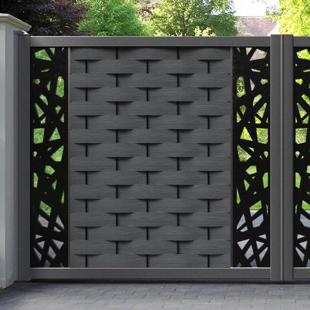 Ripple Prism Straight Top Driveway Gate - Dark Grey - Middle & End Screen