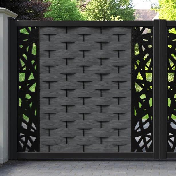 Ripple Prism Straight Top Driveway Gate - Dark Grey - Middle & End Screen
