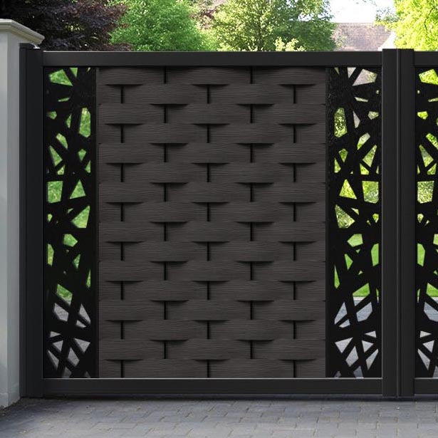 Ripple Prism Straight Top Driveway Gate - Dark Oak - Middle & End Screen