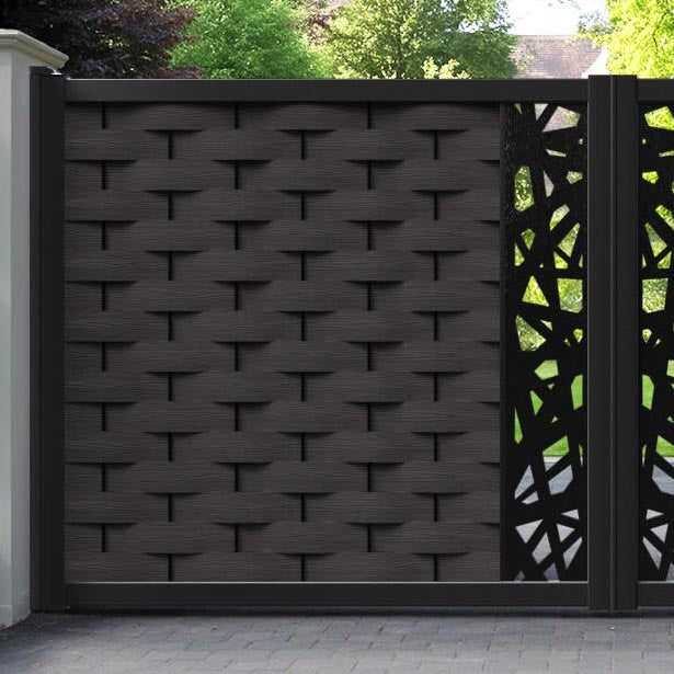 Ripple Prism Straight Top Driveway Gate - Dark Oak - Middle Screen