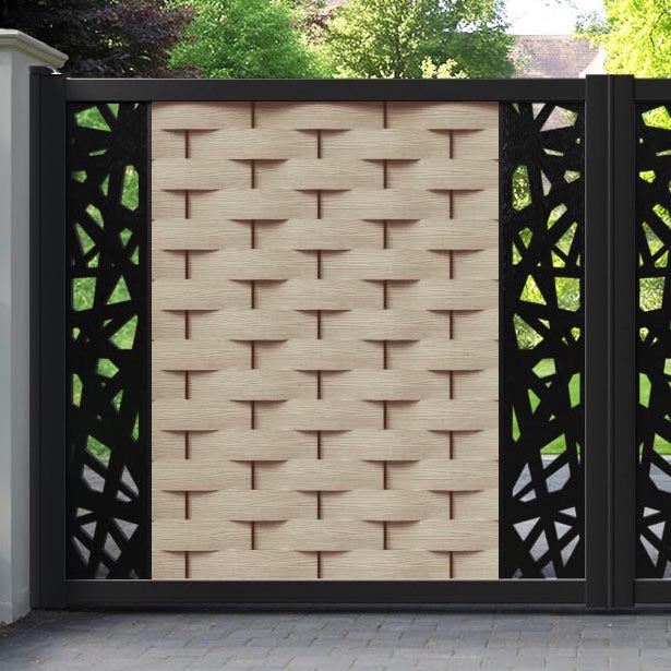 Ripple Prism Straight Top Driveway Gate - Light Oak - Middle & End Screen