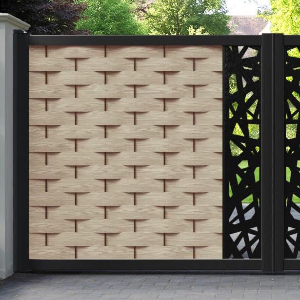 Ripple Prism Straight Top Driveway Gate - Light Oak - Middle Screen