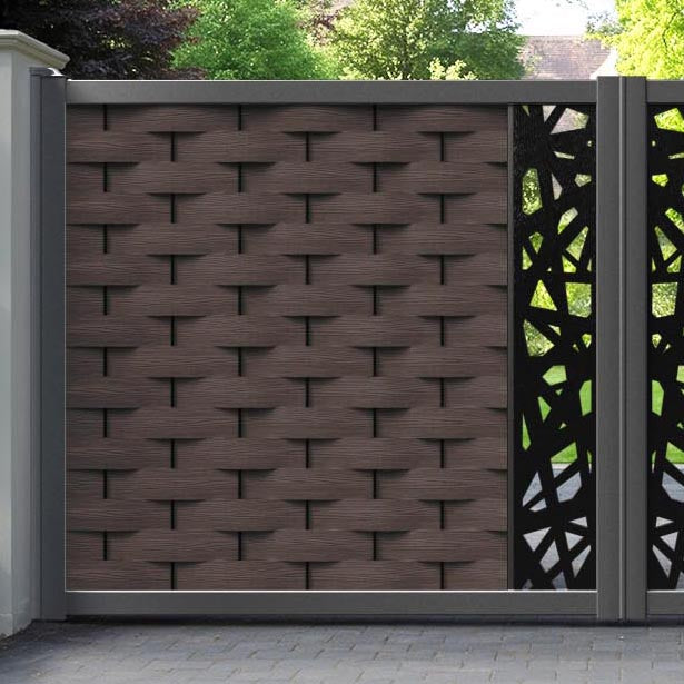 Ripple Prism Straight Top Driveway Gate - Mid Brown - Middle Screen