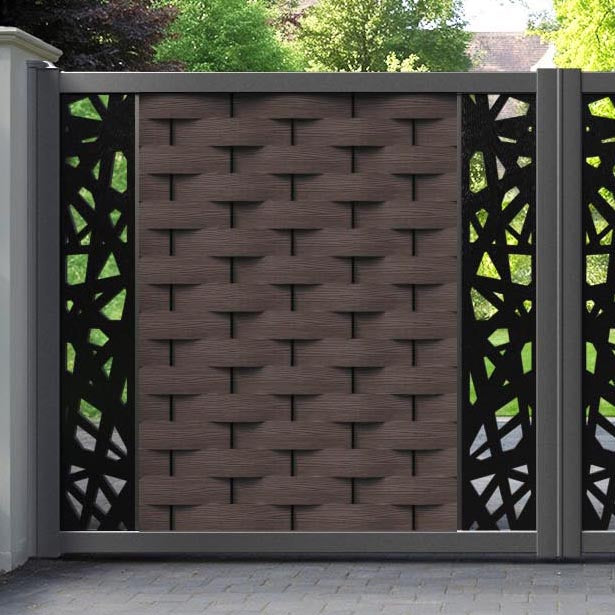 Ripple Prism Straight Top Driveway Gate - Mid Brown - Middle & End Screen