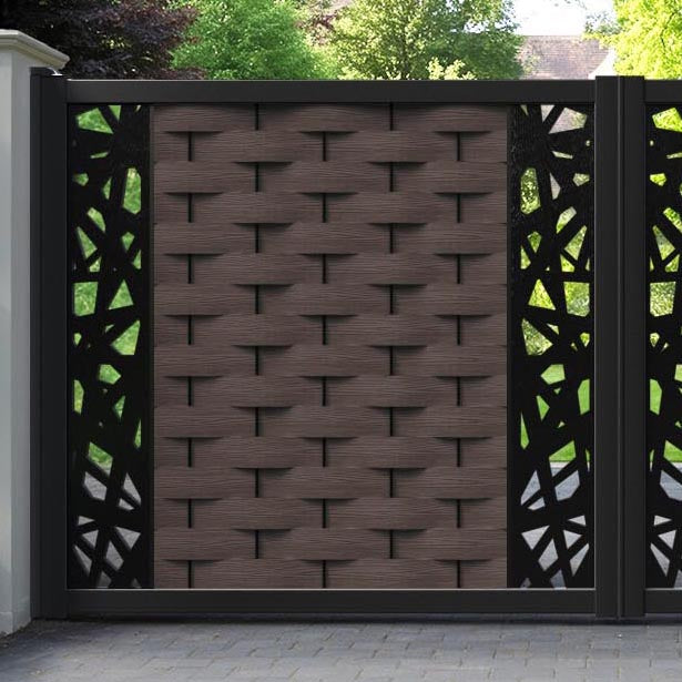 Ripple Prism Straight Top Driveway Gate - Mid Brown - Middle & End Screen
