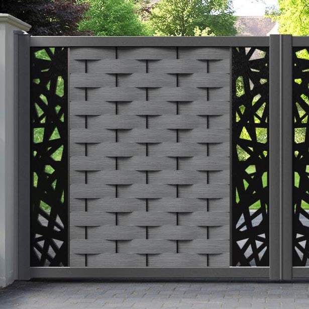 Ripple Prism Straight Top Driveway Gate - Mid Grey - Middle & End Screen
