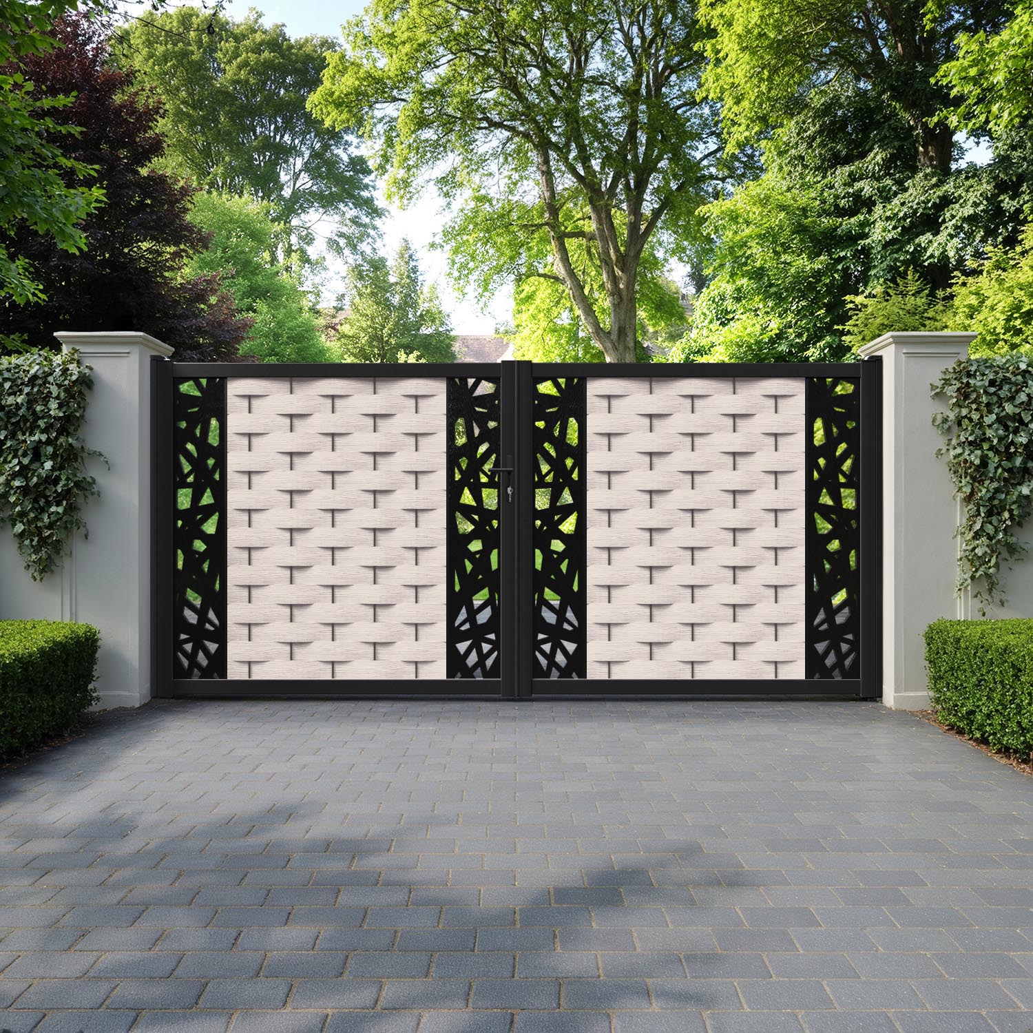 Ripple Prism Straight Top Driveway Gate - Mid Stone - Middle & End Screen