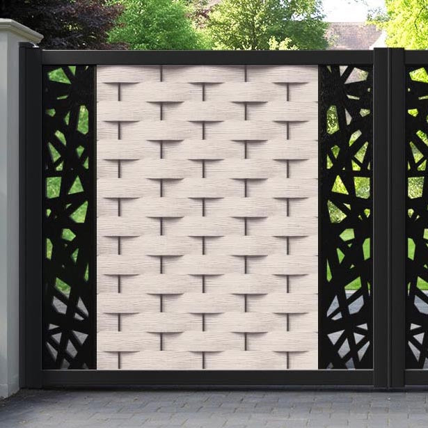 Ripple Prism Straight Top Driveway Gate - Mid Stone - Middle & End Screen