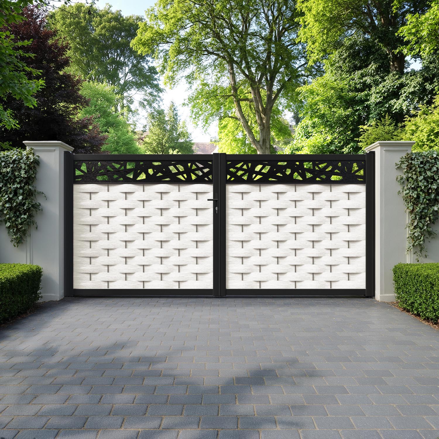 Ripple Prism Straight Top Driveway Gate - Light Stone - Top Screen