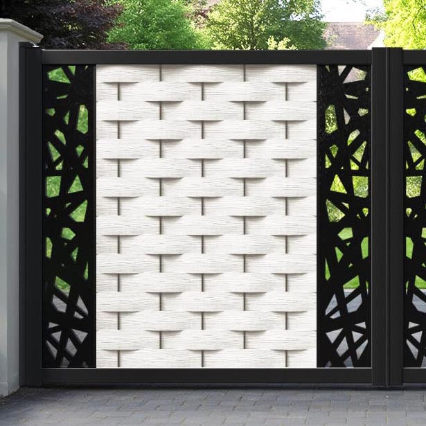 Ripple Prism Straight Top Driveway Gate - Light Stone - Middle & End Screen