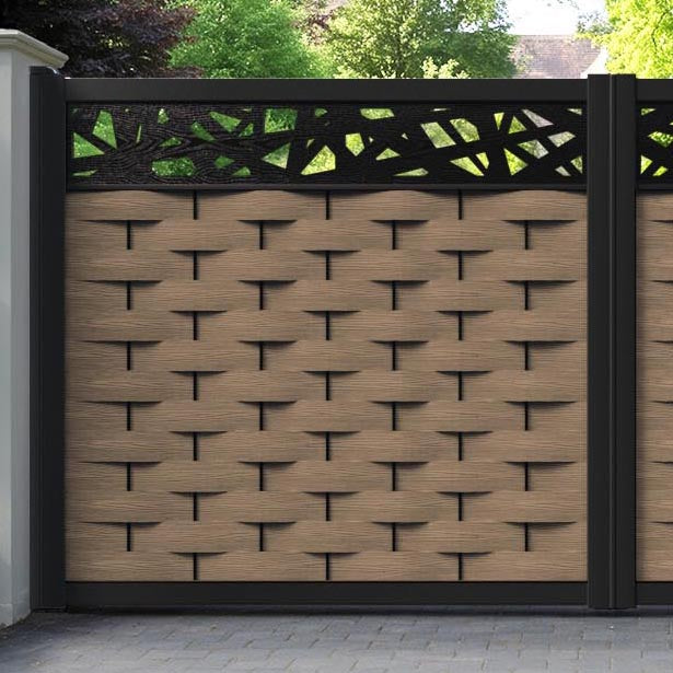 Ripple Prism Straight Top Driveway Gate - Teak - Top Screen