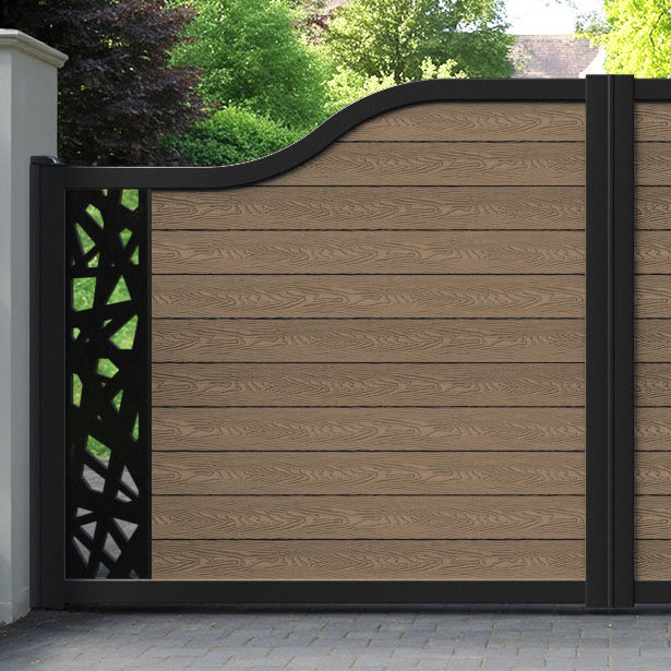 Classic Prism Curved Top Driveway Gate - Teak -  End Screen