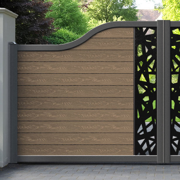 Classic Prism Curved Top Driveway Gate - Teak -  Middle Screen