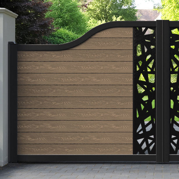 Classic Prism Curved Top Driveway Gate - Teak -  Middle Screen