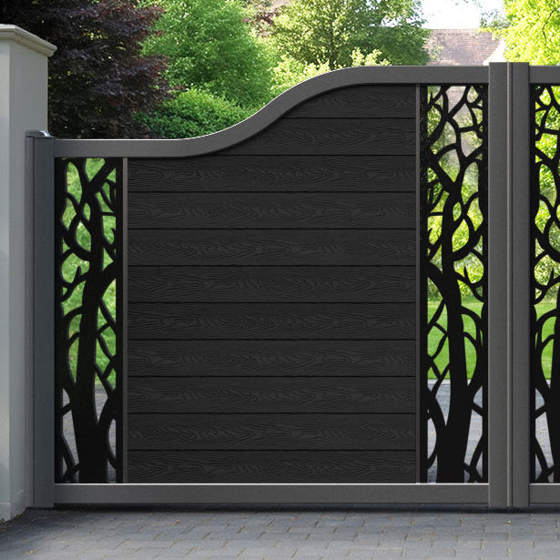 Classic Twilight Curved Top Driveway Gate - Black - Middle & End Screen