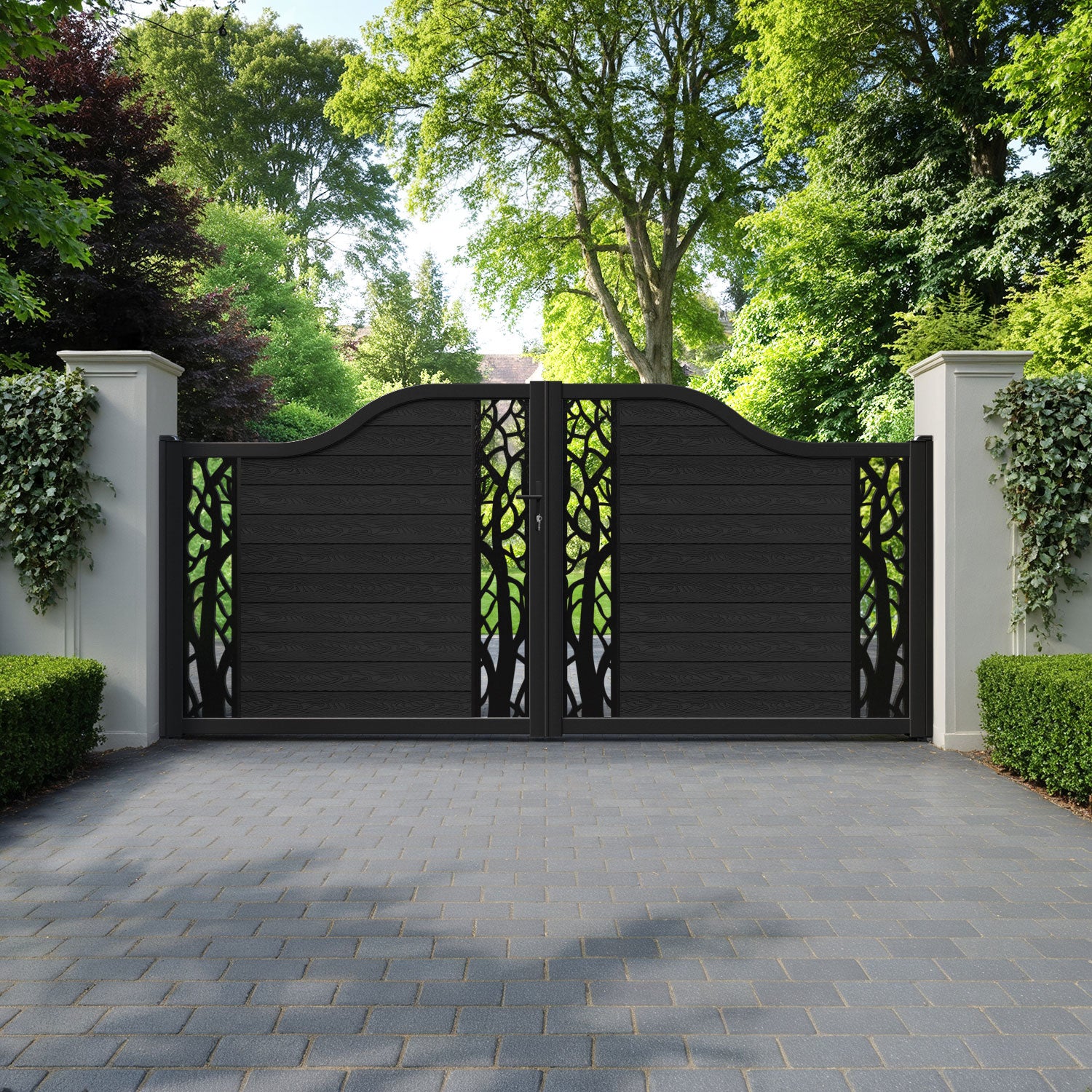 Classic Twilight Curved Top Driveway Gate - Black - Middle & End Screen