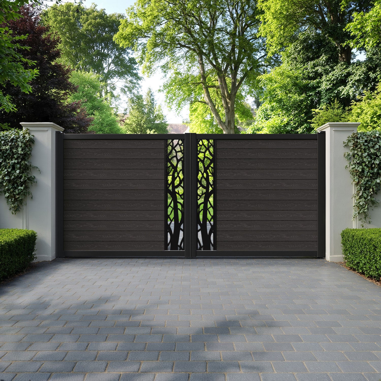 Classic Twilight Straight Top Driveway Gate - Dark Oak - Middle Screen