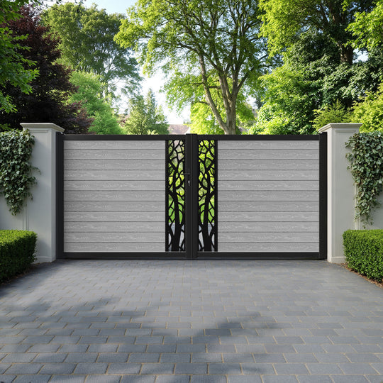 Classic Twilight Straight Top Driveway Gate - Light Grey - Middle Screen