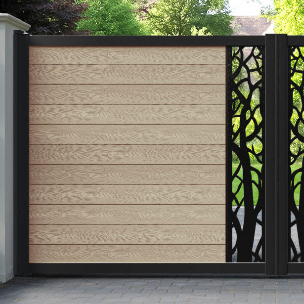 Classic Twilight Straight Top Driveway Gate - Light Oak - Middle Screen