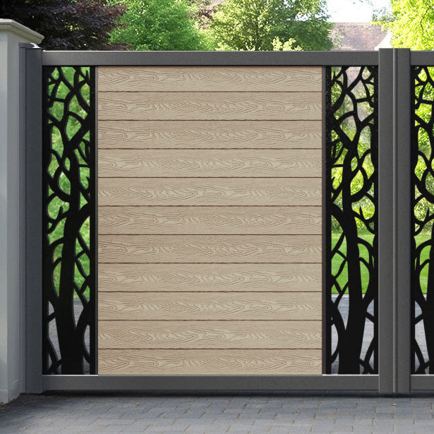 Classic Twilight Straight Top Driveway Gate - Light Oak - Middle & End Screen