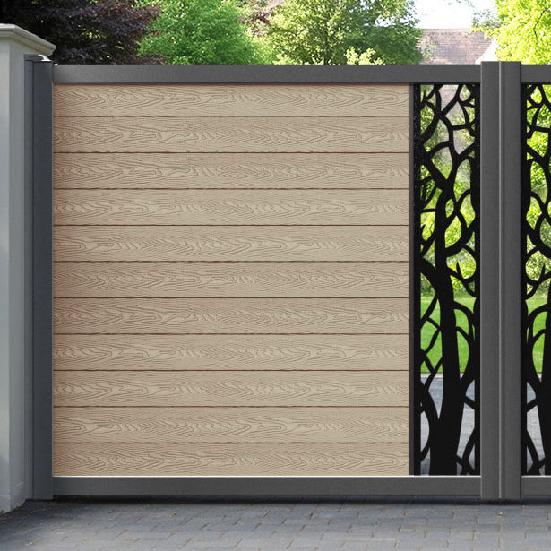 Classic Twilight Straight Top Driveway Gate - Light Oak - Middle Screen