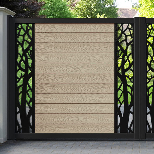 Classic Twilight Straight Top Driveway Gate - Light Oak - Middle & End Screen